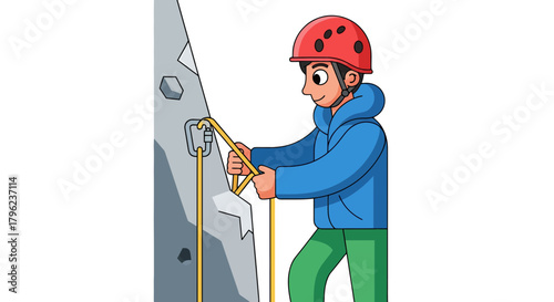 Cartoon Climber Ascending a Rock Face, Safety and Recreation Illustration