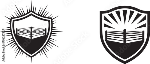 Shield badge boxing ring symbol illustration on isolated transparent background