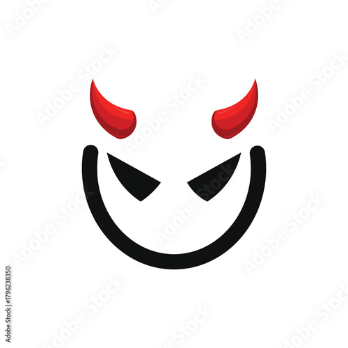 Red devil horn and face template, 3d realistic cute element for face mask and head or costume. evil horn logo icon vector illustration design