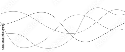 Curved black long lines seamless wave pattern. Thin line wavy abstract vector background. Wavy line horizontal divider wavy pattern. Curve line art striped. Abstract wave elements. Vector illustration