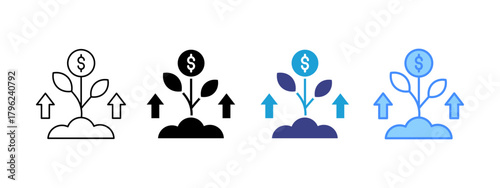 Economic Growth  icon set multiple style collection