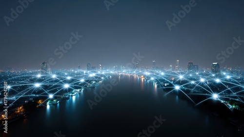 Global Network Cityscape, Data Connection, Smart City, Future Tech