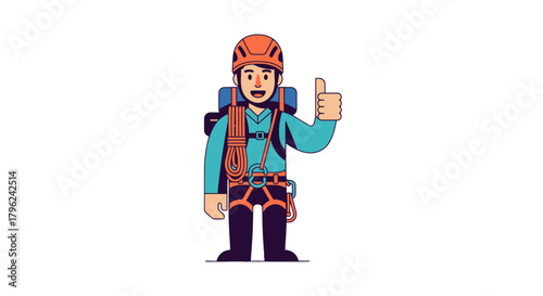 Cheerful Mountain Climber Giving a Thumbs up, Vector Illustration, Isolated on Black Background