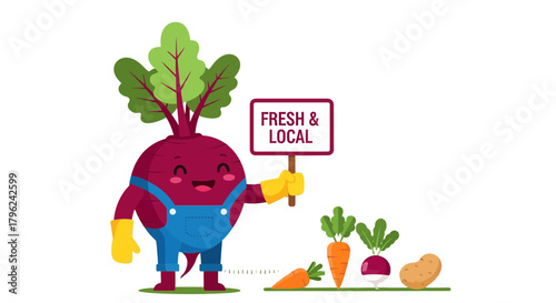 Cheerful Vegetable Character Advertising Fresh And Locally Sourced Produce On Black Background