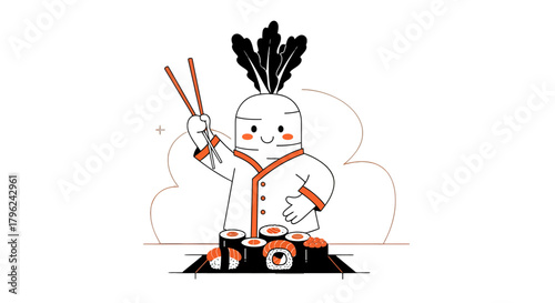 Chef Prepares Exquisite Sushi Dishes With Traditional Chopsticks on Black Background