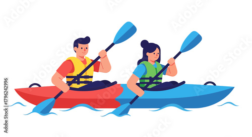 Couple Paddling Together in a Kayak, Celebrating Adventure and Water Sports Activity