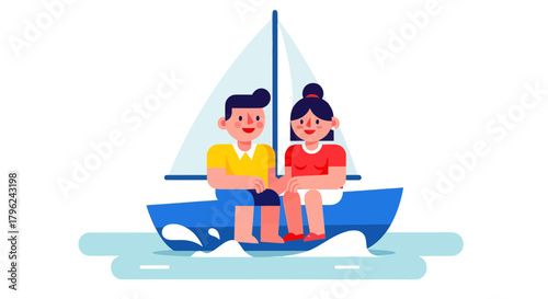 Couple Sailing Together, Romantic Voyage, Love and Affection, Traveling on a Boat