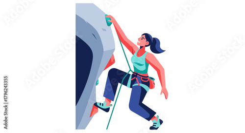 Courageous Climber Tackling a Rocky Wall in Colorful Vector Illustration