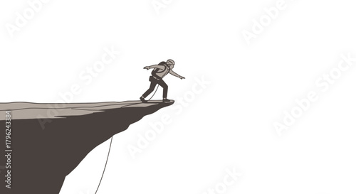 Courageous Person Steps Towards an Edge into Darkness Illustrating Risk Taking and Bravery