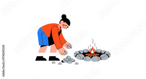 Creating a Campfire: A Modern Illustration of Outdoor Adventure and Relaxation