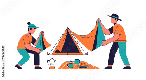 Creating A Camping Tent Together Under The Night Sky For Adventurous Outdoor Lovers