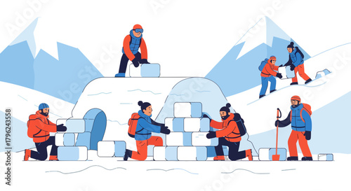 Creating An Igloo In An Arctic Environment Depicts Teamwork And Winter Adventure