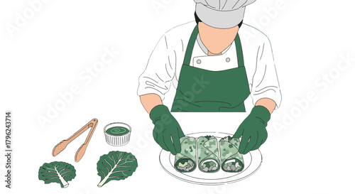 Culinary Artistry: A Chef Crafting Elegant Vegetable Wraps with Fresh Ingredients
