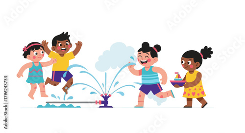 Children Play Joyfully in the Water on a Sunny Day, Enjoying Summer Fun Activities