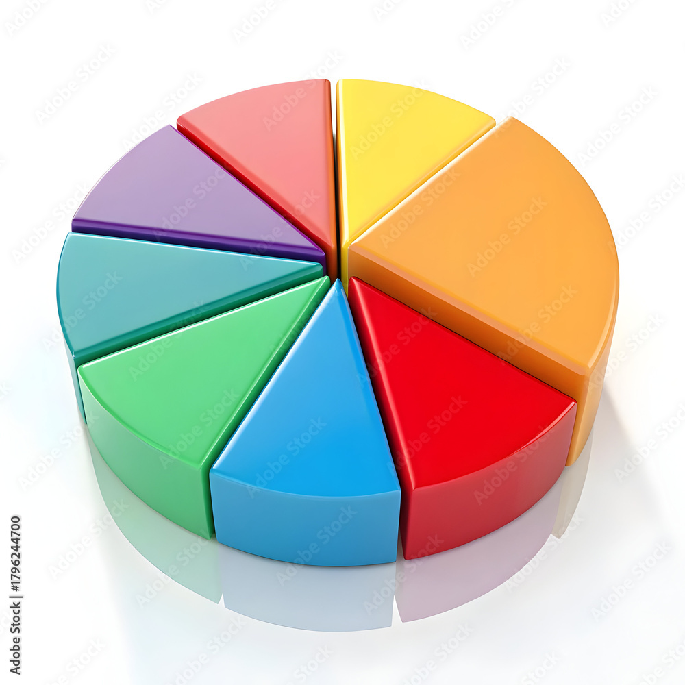 Obraz premium Colorful Pie Chart Data Visualization on White Background