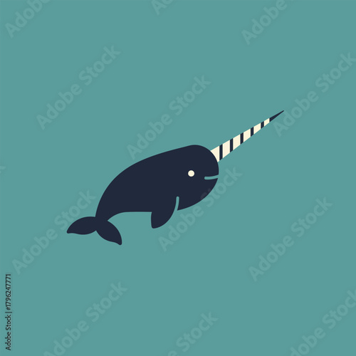 Whimsical Narwhal Illustration with a Spiral Tusk Floating in Calm Blue Waters