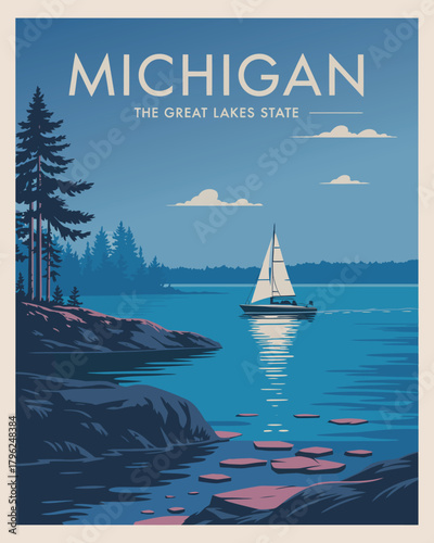 Michigan the great lakes state flat style vector illustration for posters and prints