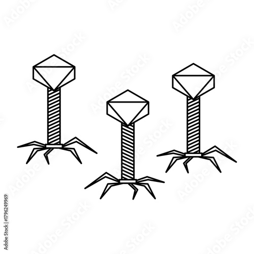 bacteriophage virus. Three dimensional render of bacteriophage viruses
