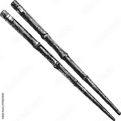 Bamboo chopsticks sketch, hand drawn style, rustic Asian utensil illustration — stock vector