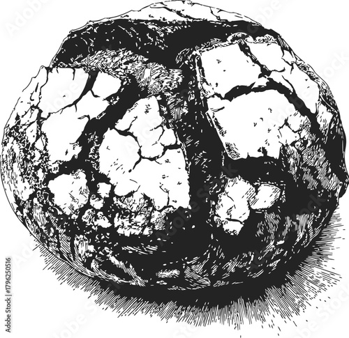 Bread loaf sketch, hand drawn rustic round artisan bread with cracked crust — stock vector