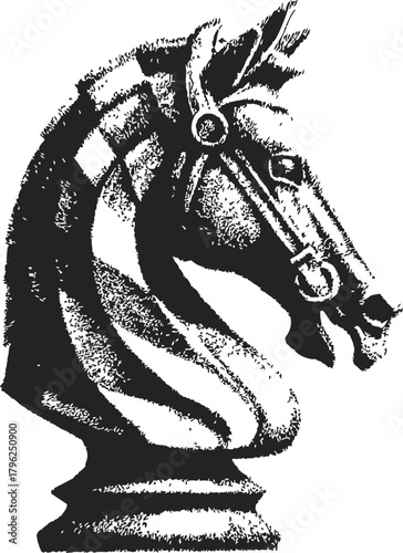 Chess knight piece sketch, hand drawn style, detailed horse head profile — stock vector