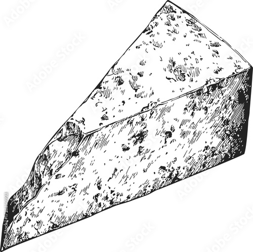 Cheese wedge sketch, hand drawn style with textured surface details — stock vector