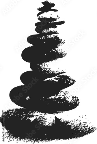 Stacked stones sketch, hand drawn cairn with textured shading — stock vector
