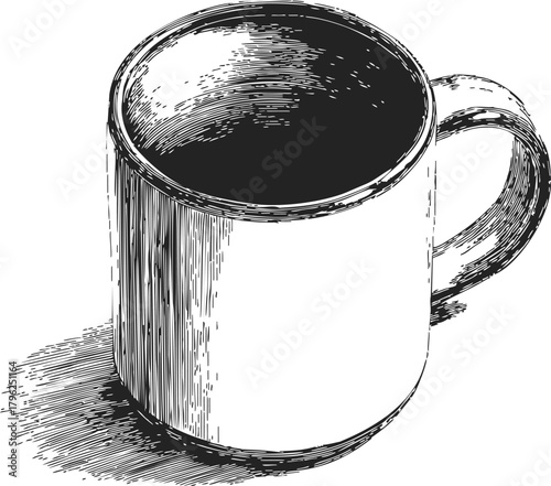 Coffee mug, hand drawn sketch with line art style, filled with hot beverage — stock vector