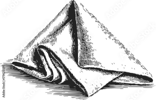 Napkin sketch hand drawn pyramid fold with detailed shading — stock vector