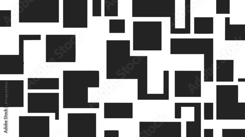 Black rectangles abstract sketch, hand drawn geometric pattern with irregular shapes — stock vector