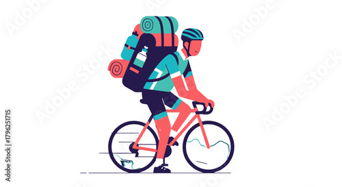 Cyclist With Backpack Ready For Adventure Silhouetted Against a Black Backdrop Illustration