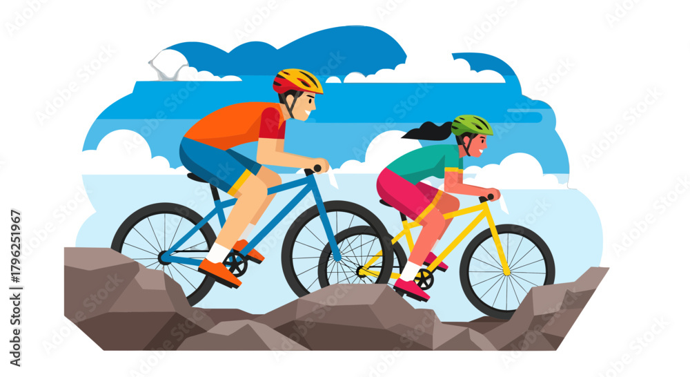 Fototapeta premium Cyclists Enjoying Mountain Biking Adventure on a Sunny Day for Outdoor Recreation