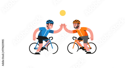 Cyclists Celebrate Victory with a High Five After Successful Training Session on Bikes