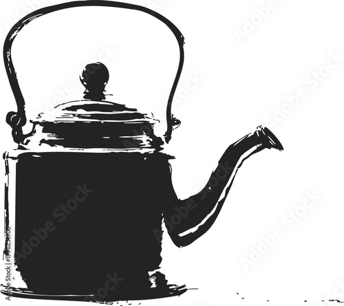 Vintage tea kettle sketch, hand drawn style with classic spout and handle — stock vector