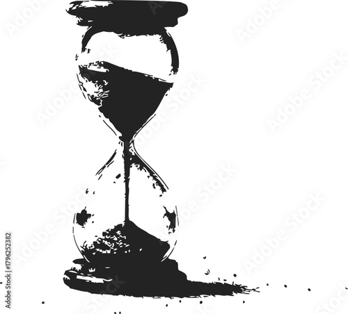 Hourglass sketch hand drawn style with sand falling and scattered grains — stock vector