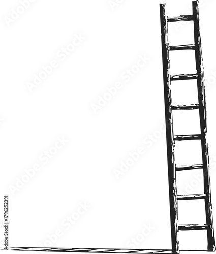 Wooden ladder sketch hand drawn style leaning against wall — stock vector