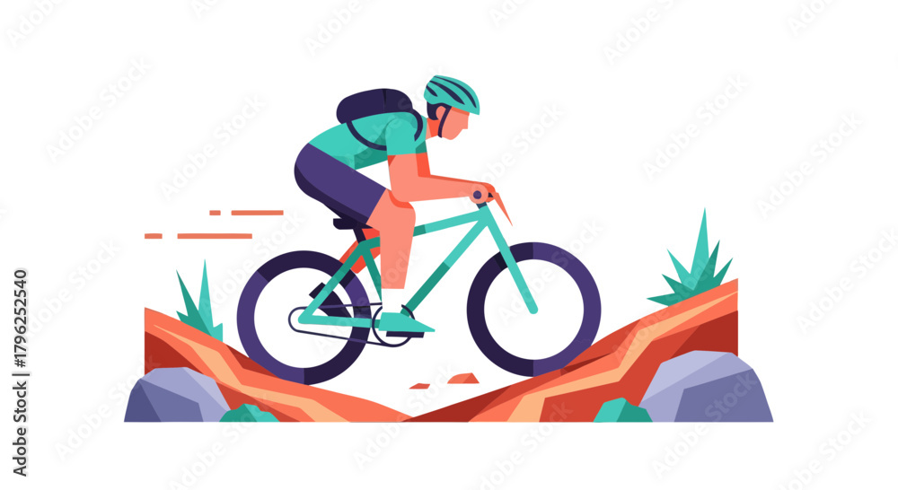 Fototapeta premium Cyclist Navigating Mountain Terrain: A Vibrant Illustration of Sporty Endeavor