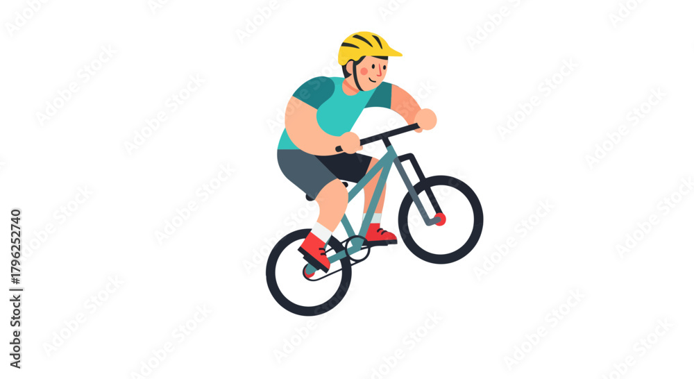 Fototapeta premium Cyclist Performing a Wheelie on a Mountain Bike Across a Black Background