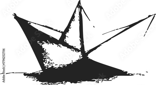 Paper boat sketch, hand drawn style, rough ink lines, isolated on white — stock vector