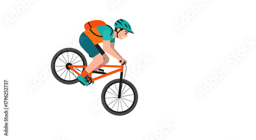 Cyclist Performing a Wheelie on Bicycle Against a Black Background Showing Movement