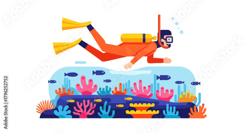 Diver Explores Underwater World With Colorful Corals and Diverse Marine Life