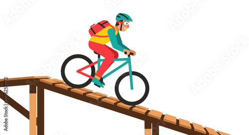 Cyclist Performing Bicycle Stunt On Wooden Ramp Amidst Adventure and Sports Activities