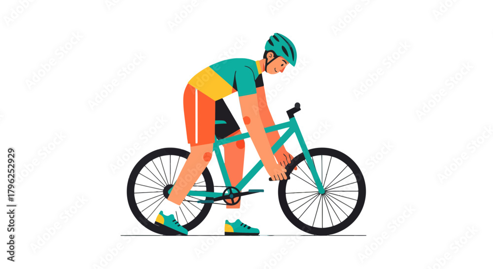 Obraz premium Cyclist Preparing To Ride Bicycle Against Black Backdrop Minimal Art Illustration