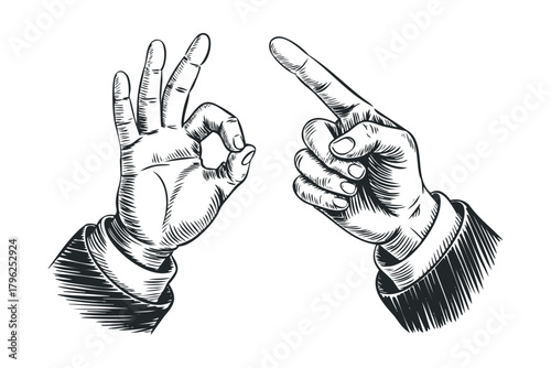 Two hands making gestures for agreement and prohibition