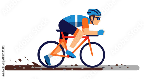 Cyclist Races On Bicycle On Road, Digital Art Illustration Of A Bicycle Riding