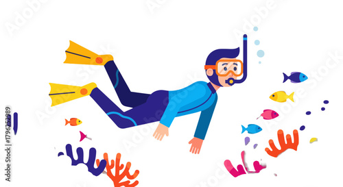 Diver Exploring The Azure Depths of The Ocean Amongst Vibrant Aquatic Fauna and Flora