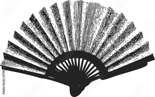 Hand fan sketch, hand drawn folding fan with detailed lines — stock vector