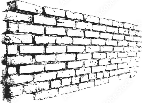Brick wall sketch hand drawn perspective rough textured masonry — stock vector