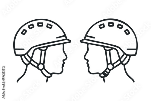 Two profiles wearing safety helmets facing each other