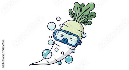 Diver Radish Enjoying An Underwater Adventure In A Whimsical And Playful Design